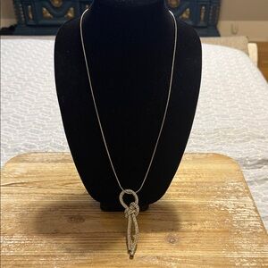Elegant Vintage Silver Tone Rhinestone Knot Pendant Long Statement Necklace